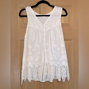 Adiva Women's Sleeveless Floral Lace Flowy Blouse Size Large Boho Whimsy Cutouts